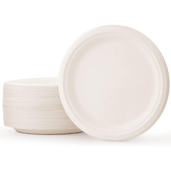 50 Pezzi - Piatti Tondi Bianchi in Cellulosa, 26 cm, per Cibi Caldi e Freddi, Impermeabili, Microonde, BIO e Compostabili.